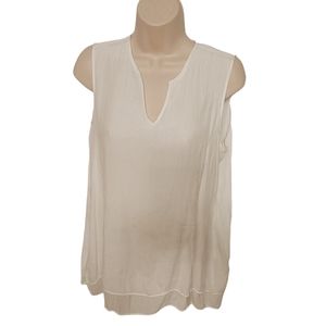 Cristina B Layered Tank V-Neck Blouse Flowing White Size M